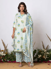 Printed Cotton Blend Kurta With Pants & Dupatta